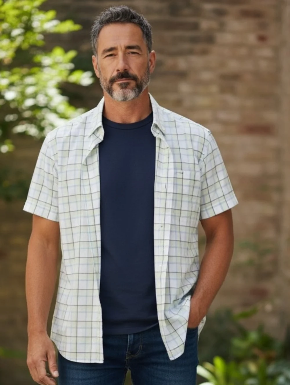 Banana Republic Green & White Plaid Short‑Sleeve Button‑Down Shirt – Size XL,